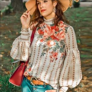 Floral Print Mock Neck Blouse